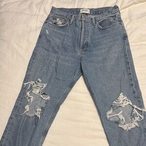 Agolde Blue Straight Leg Jeans with Distressed Details
